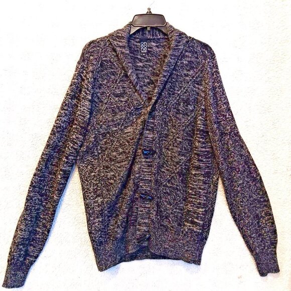 OneOne Seven Sweaters - Button Cardigan Sweater Womens XL Black & Gray 100% Thick Cotton